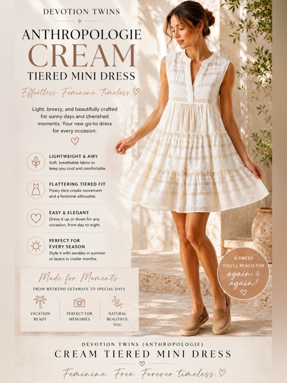 Devotion TWINS ( Anthropologie ) Cream Tiered Mini Dress